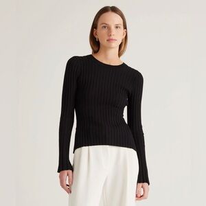 Quince Black Ribbed Crew Neck Sweater